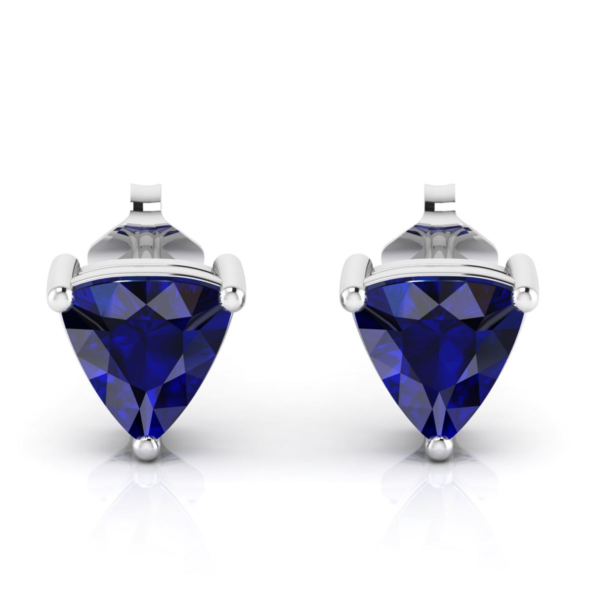 Trillion Blue Sapphire Silver Stud Earrings