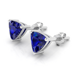 Trillion Blue Sapphire Silver Stud Earrings