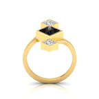 Princess-Cut  Black & White Diamond Gold Plated Three Stone Ring