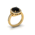 Gold Plated Cushion-Cut Black Diamond Eternity Halo Ring