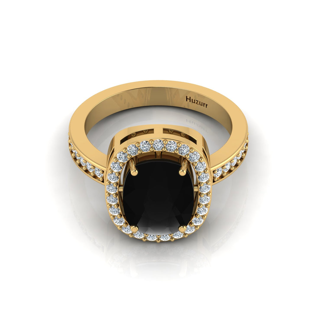 Gold Plated Cushion-Cut Black Diamond Eternity Halo Ring