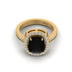 Gold Plated Cushion-Cut Black Diamond Eternity Halo Ring