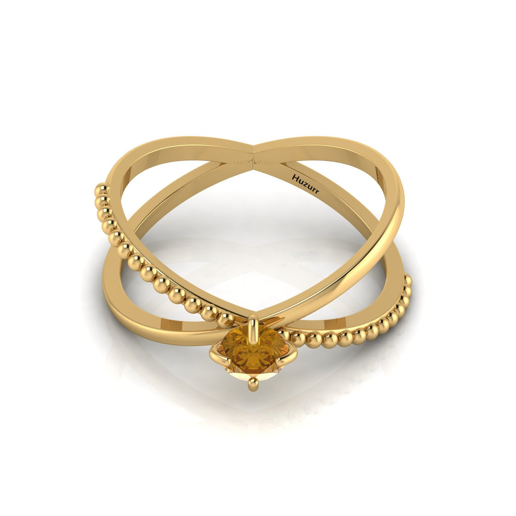 Round Coffee Diamond Criss Cross Stackable Gold Plated Ring