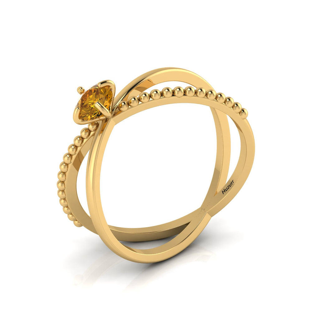 Round Coffee Diamond Criss Cross Stackable Gold Plated Ring