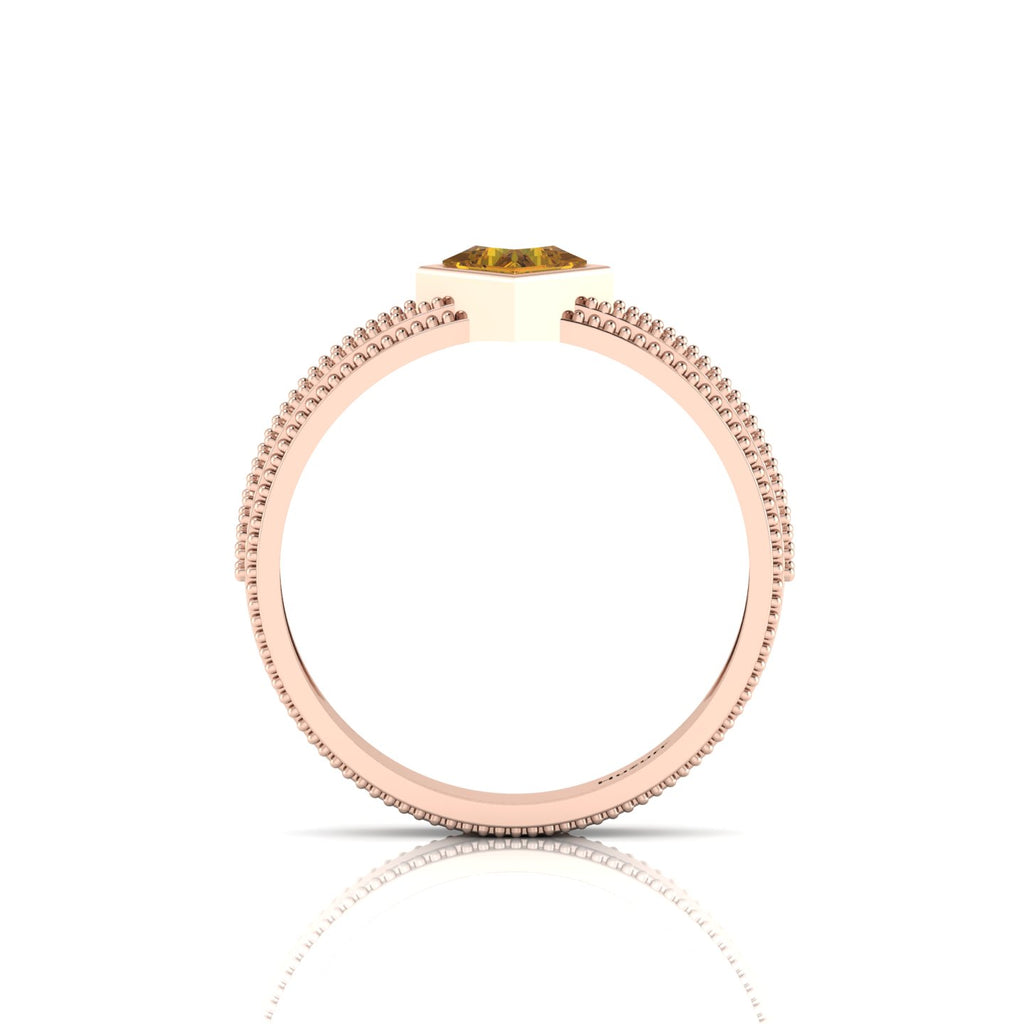 Princess Cut Coffee Diamond Rose Gold Plated Milgrain Solitaire Ring