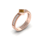 Princess Cut Coffee Diamond Rose Gold Plated Milgrain Solitaire Ring