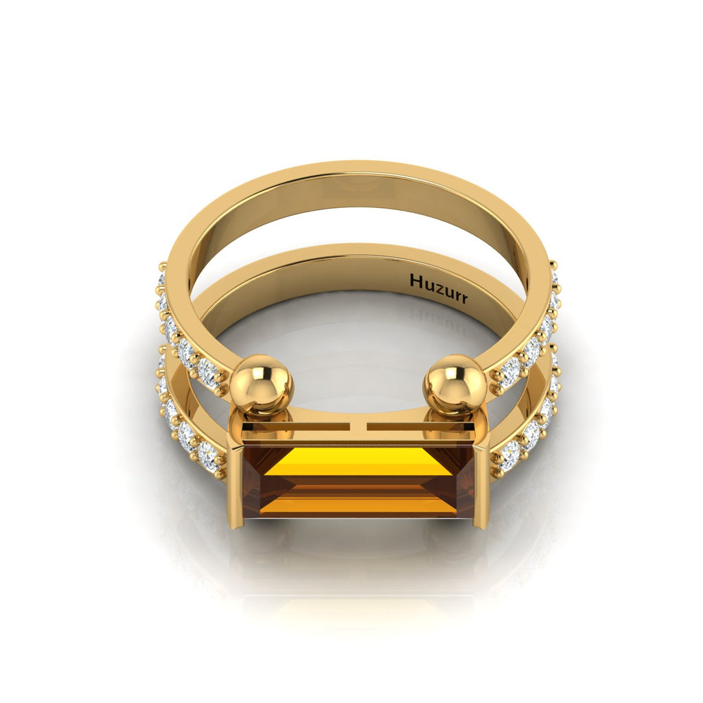 Parallel Split Baguette-Cut Coffee Diamond Solitaire Gold Plated Ring