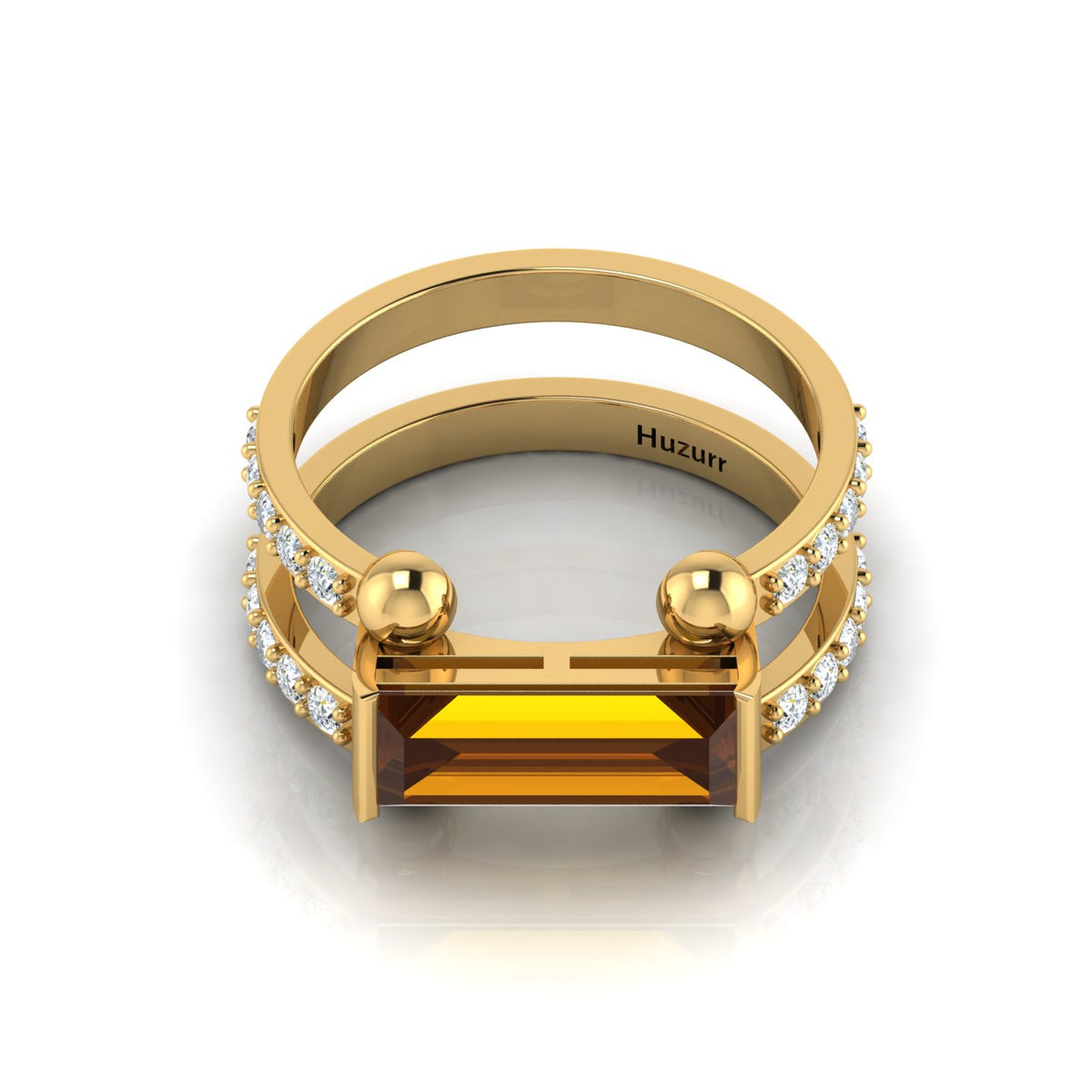 Parallel Split Baguette-Cut Coffee Diamond Solitaire Gold Plated Ring