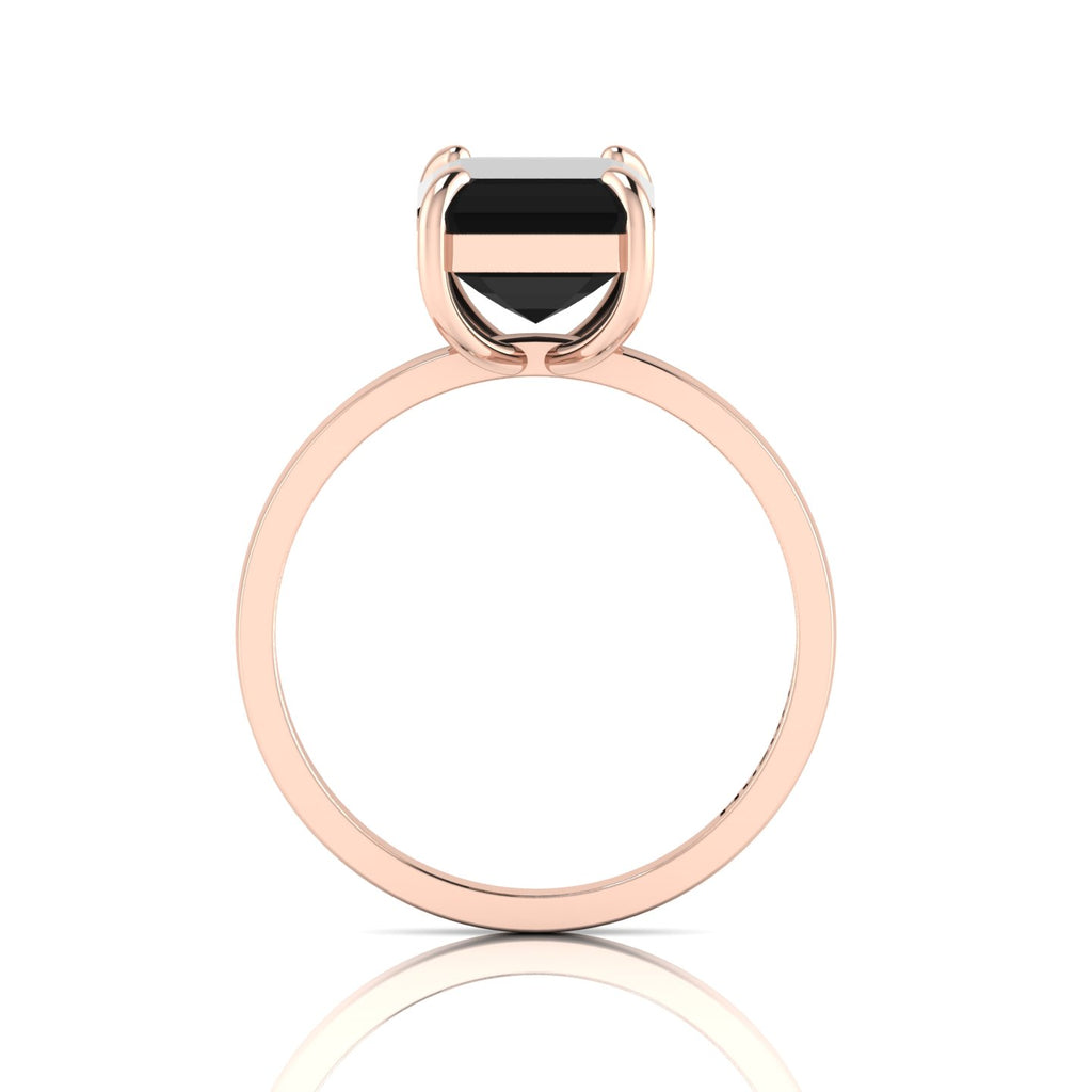 Emerald-Cut Black Diamond Rose Gold Plated Solitaire Ring