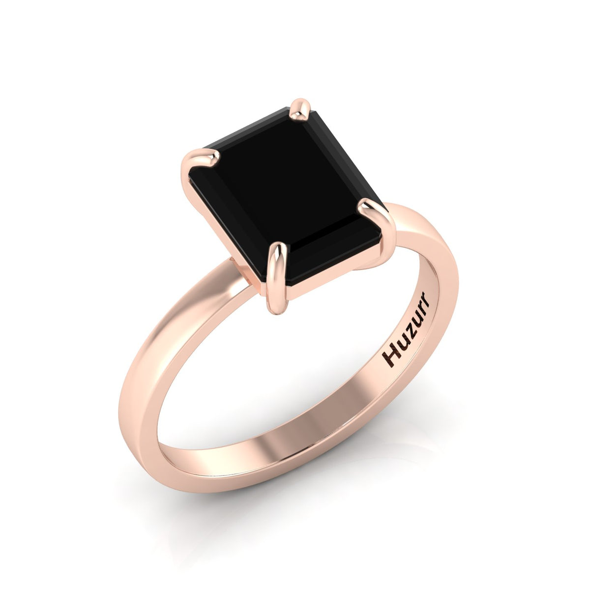 Emerald-Cut Black Diamond Rose Gold Plated Solitaire Ring