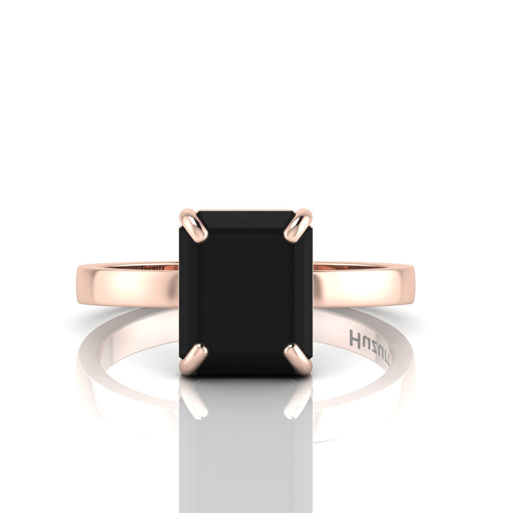 Emerald-Cut Black Diamond Rose Gold Plated Solitaire Ring