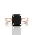 Emerald-Cut Black Diamond Rose Gold Plated Solitaire Ring