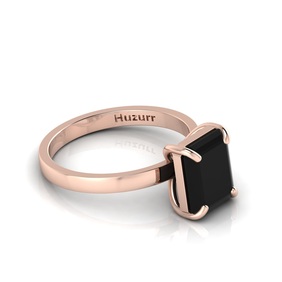 Emerald-Cut Black Diamond Rose Gold Plated Solitaire Ring