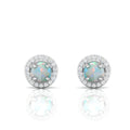 Opal & Diamond Round Halo Stud Sterling Silver Earrings