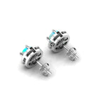 Opal & Diamond Round Halo Stud Sterling Silver Earrings