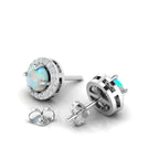 Opal & Diamond Round Halo Stud Sterling Silver Earrings