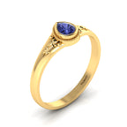 Tear Drop Style Tanzanite Flower Gold Plated Solitaire Ring