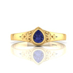 Tear Drop Style Tanzanite Flower Gold Plated Solitaire Ring