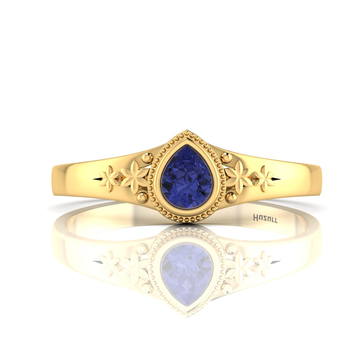 Tear Drop Style Tanzanite Flower Gold Plated Solitaire Ring