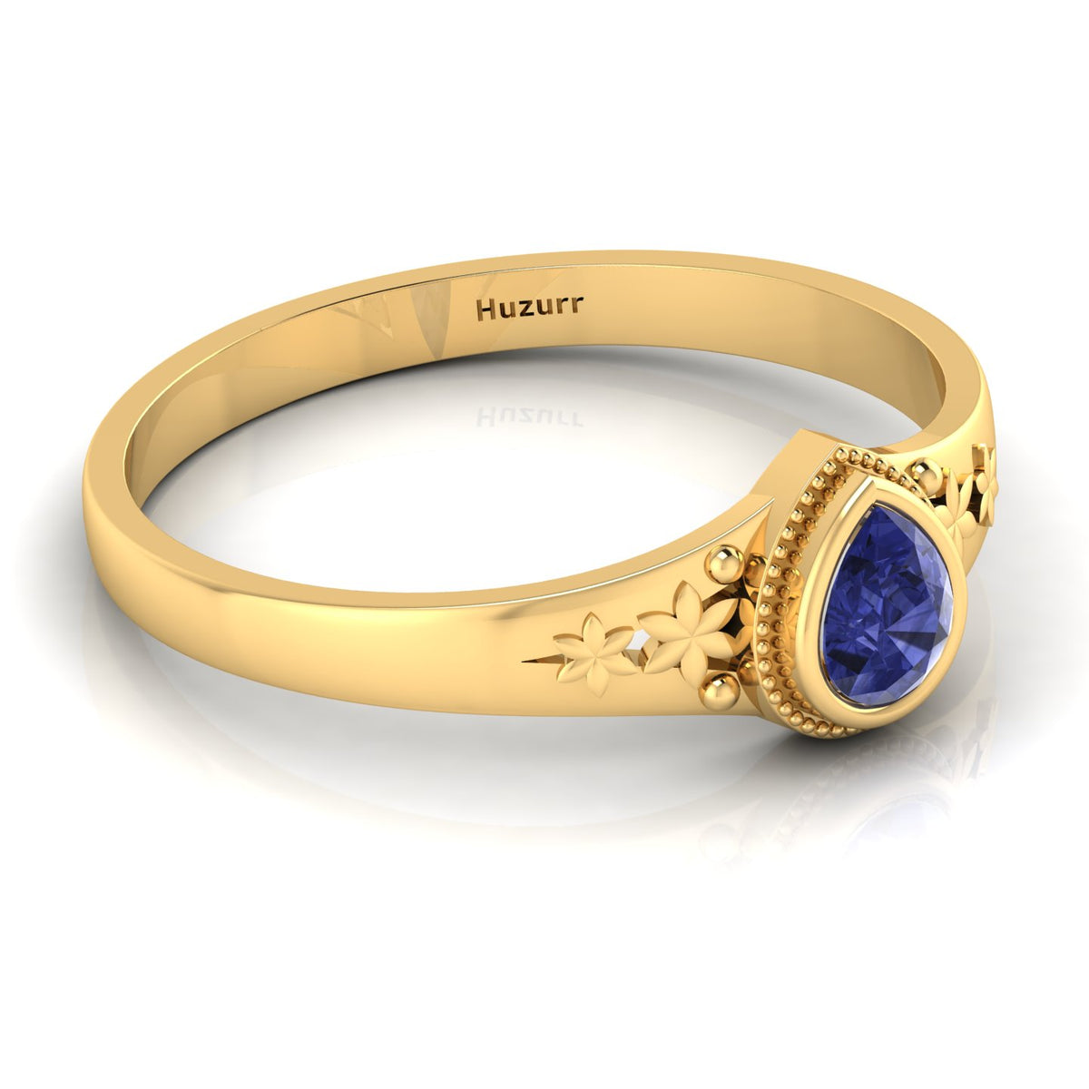 Tear Drop Style Tanzanite Flower Gold Plated Solitaire Ring