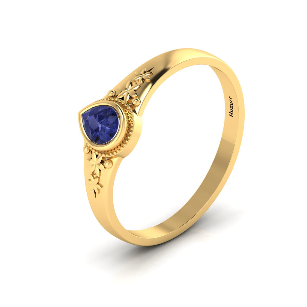Tear Drop Style Tanzanite Flower Gold Plated Solitaire Ring