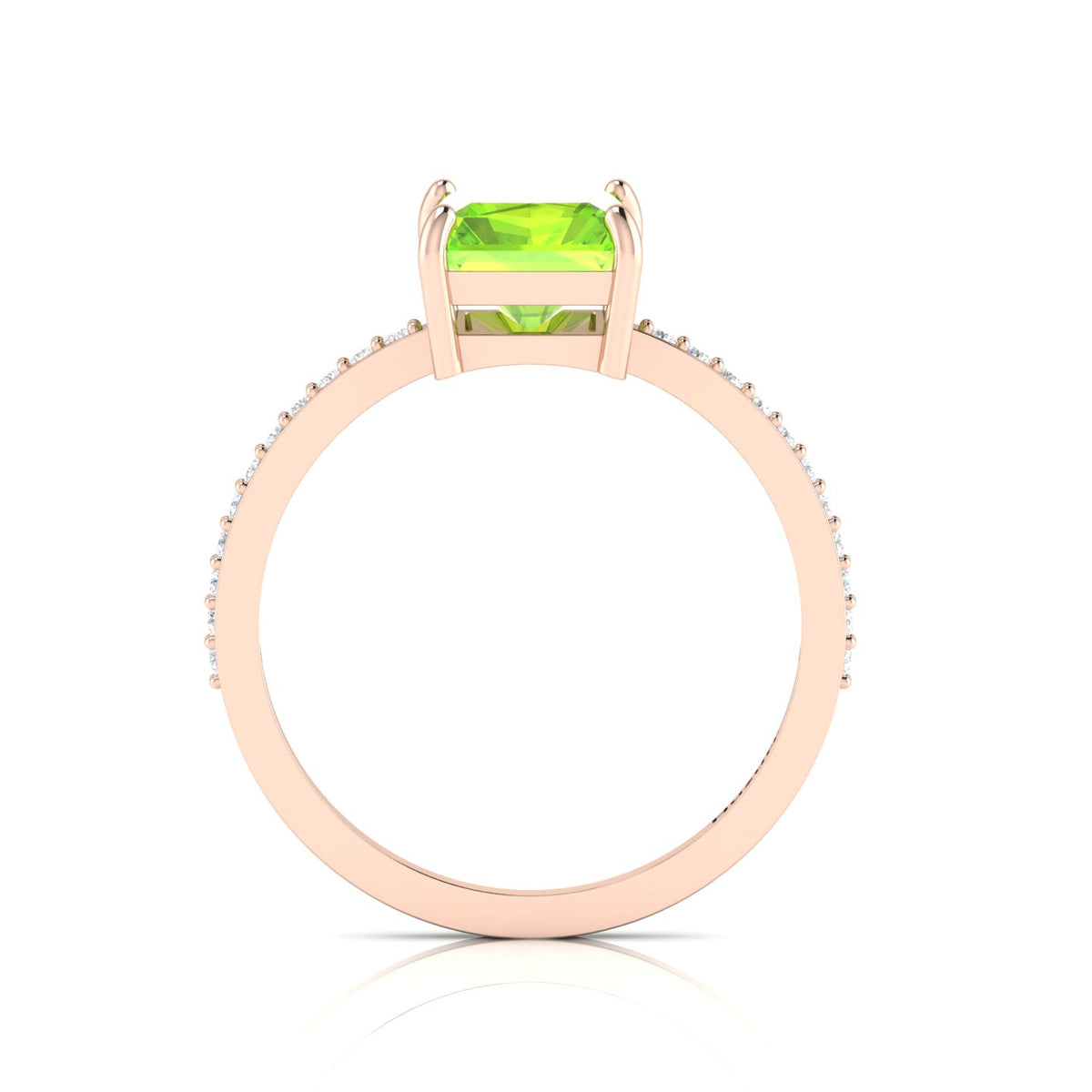 Radiant-Cut Peridot And Diamond Rose Gold Plated Solitaire Ring
