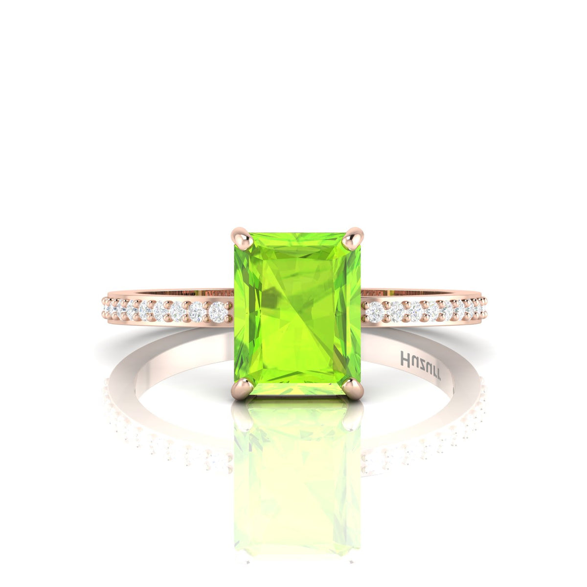 Radiant-Cut Peridot And Diamond Rose Gold Plated Solitaire Ring