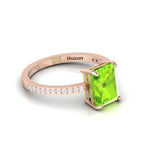 Radiant-Cut Peridot And Diamond Rose Gold Plated Solitaire Ring
