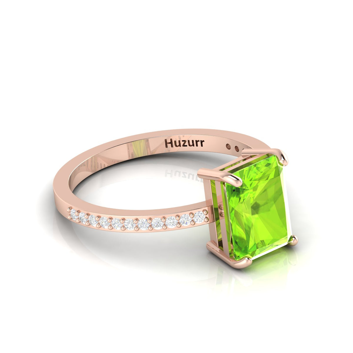 Radiant-Cut Peridot And Diamond Rose Gold Plated Solitaire Ring