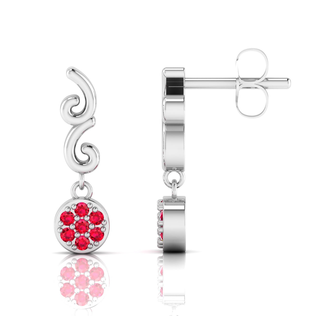 Ruby Swirl Drops Sterling Silver Earrings