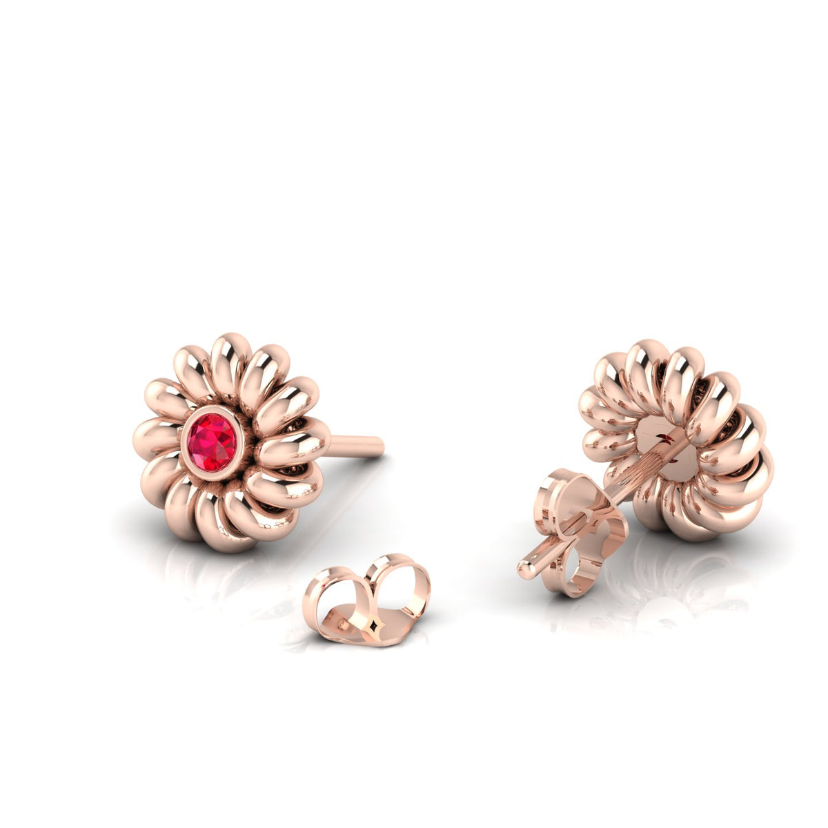 Round Ruby Twisted Rose Gold Plated Studs Earrings
