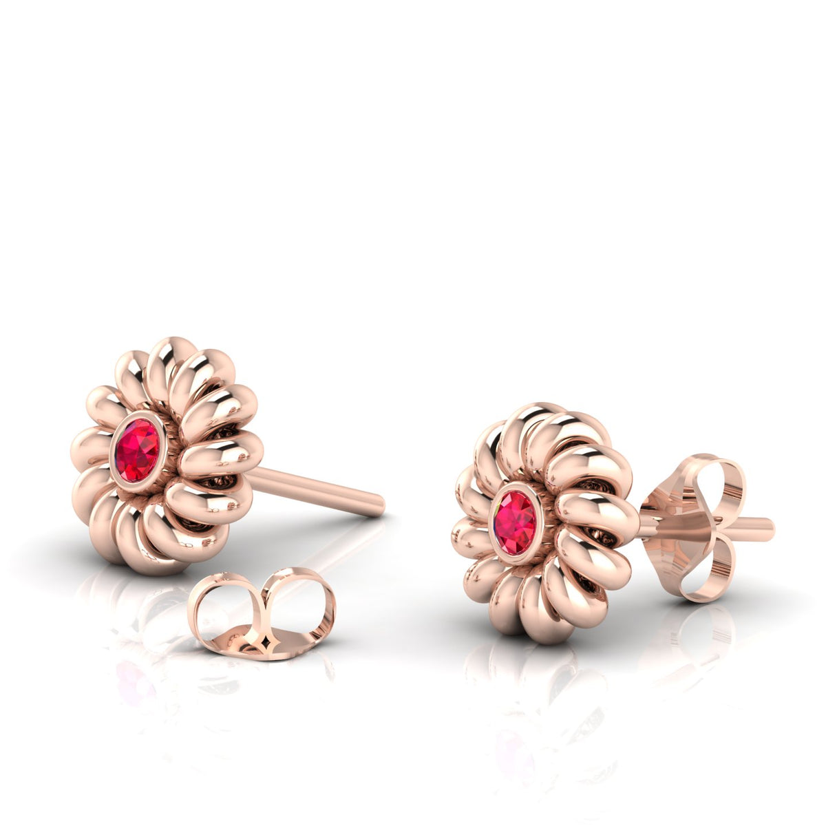 Round Ruby Twisted Rose Gold Plated Studs Earrings