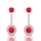 Round Ruby Rose Gold Plated Halo Dangle & Drop Earrings