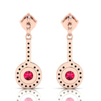 Round Ruby Rose Gold Plated Halo Dangle & Drop Earrings