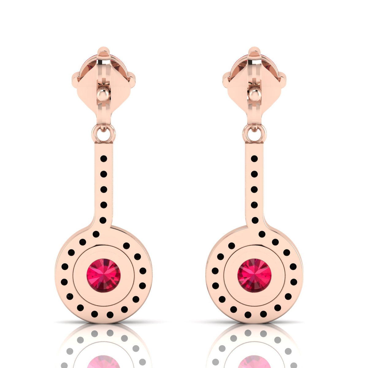 Round Ruby Rose Gold Plated Halo Dangle & Drop Earrings