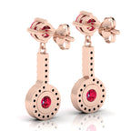 Round Ruby Rose Gold Plated Halo Dangle & Drop Earrings