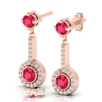 Round Ruby Rose Gold Plated Halo Dangle & Drop Earrings