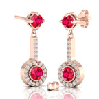 Round Ruby Rose Gold Plated Halo Dangle & Drop Earrings