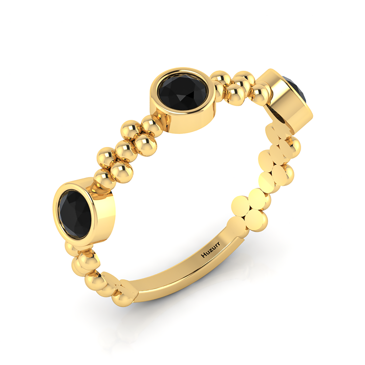 Round Black Diamond 3 Stone Stackable Gold Plated Solitaire Ring