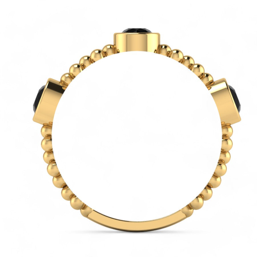 Round Black Diamond 3 Stone Stackable Gold Plated Solitaire Ring