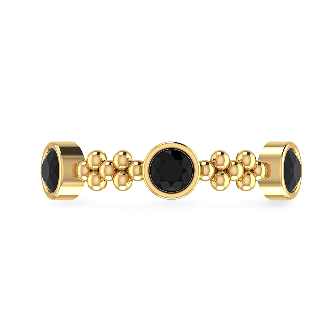 Round Black Diamond 3 Stone Stackable Gold Plated Solitaire Ring