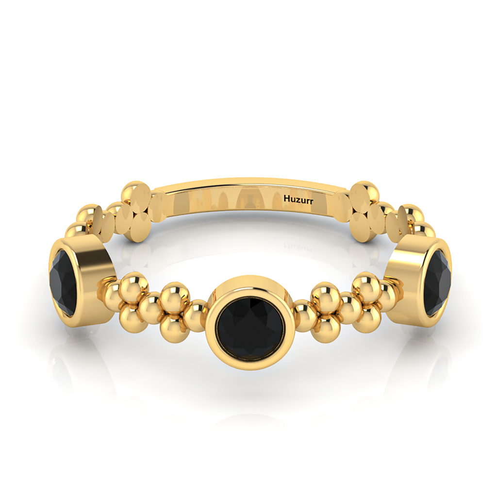 Round Black Diamond 3 Stone Stackable Gold Plated Solitaire Ring