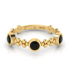 Round Black Diamond 3 Stone Stackable Gold Plated Solitaire Ring