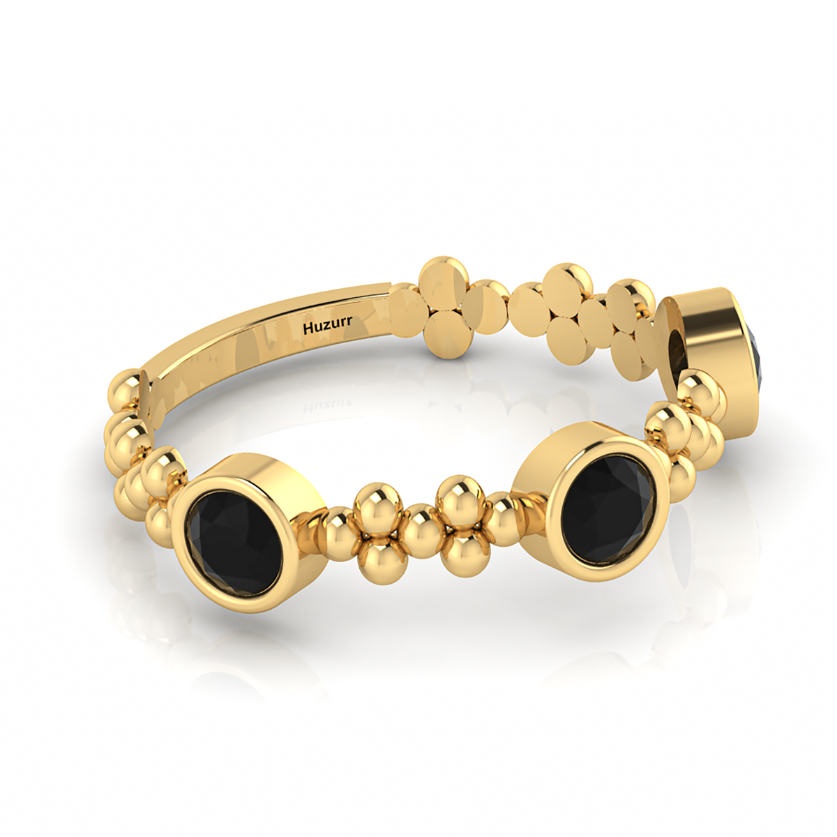 Round Black Diamond 3 Stone Stackable Gold Plated Solitaire Ring