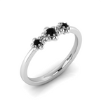 3 Stone Flower Black Diamond 925 Silver Ring