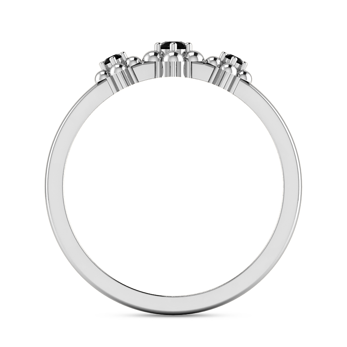 3 Stone Flower Black Diamond 925 Silver Ring