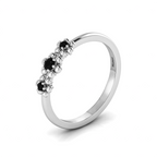 3 Stone Flower Black Diamond 925 Silver Ring
