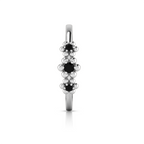 3 Stone Flower Black Diamond 925 Silver Ring