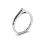 Round Black Diamond Silver Stackable Solitaire V-Shaped Ring