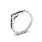 Round Black Diamond Silver Stackable Solitaire V-Shaped Ring